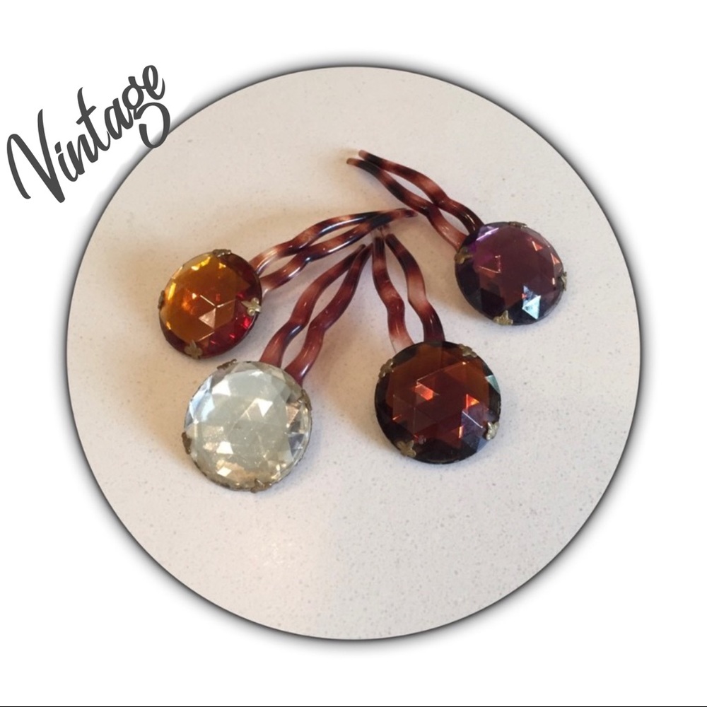 4 Vintage Rhinestone hair picks from Paris